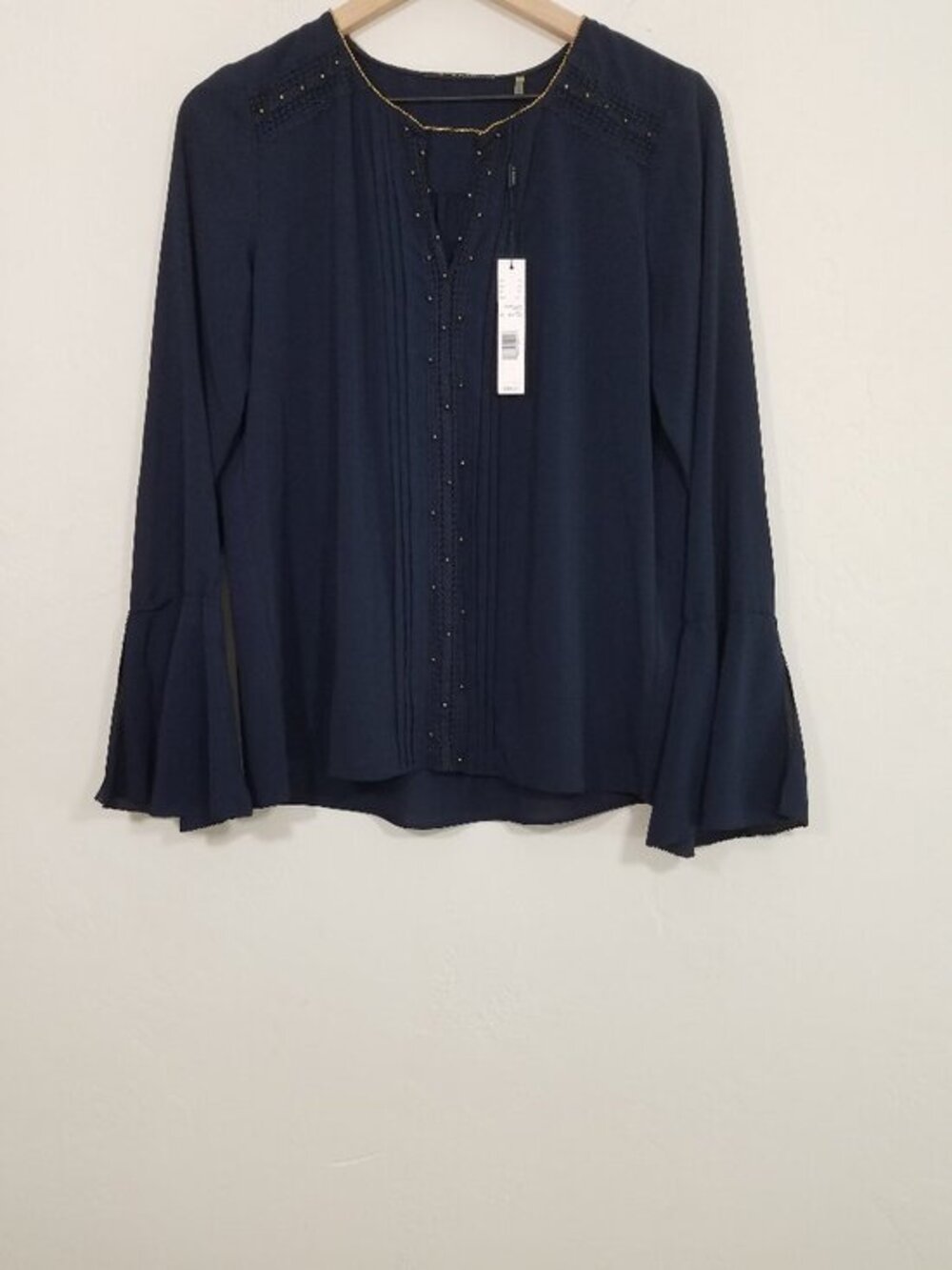 NWT T Tahari True Navy Norma Blouse Bell Sleeve Top Size XS